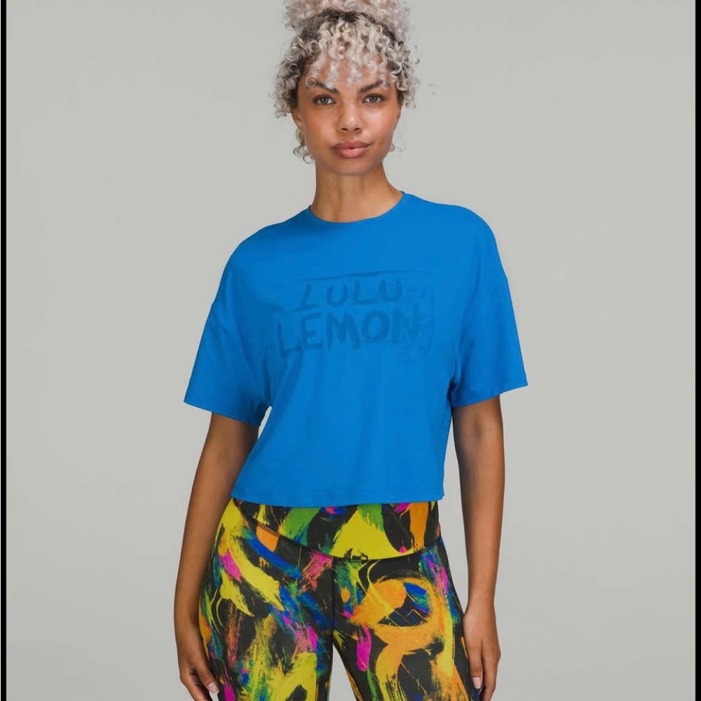 lululemon athletica Electric Blue Logo Crop Tee